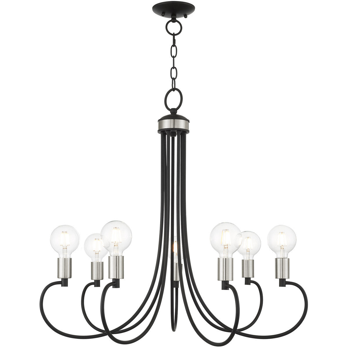 Livex Lighting Bari Collection 7 Lt Black Chandelier in Black with Brushed Nickel Accents 42927-04