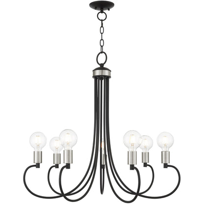 Livex Lighting Bari Collection 7 Lt Black Chandelier in Black with Brushed Nickel Accents 42927-04