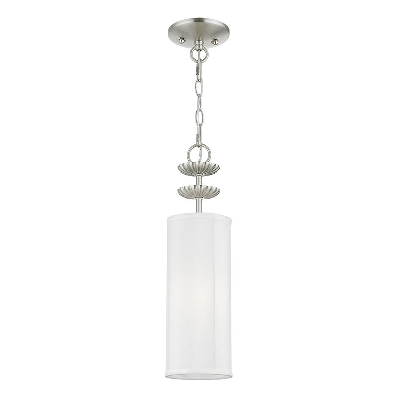 Livex Lighting Brookdale Collection  1 Light Brushed Nickel Mini Pendant in Brushed Nickel 42981-91