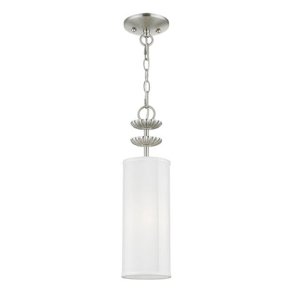 Livex Lighting Brookdale Collection  1 Light Brushed Nickel Mini Pendant in Brushed Nickel 42981-91