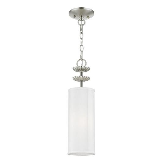 Livex Lighting Brookdale Collection  1 Light Brushed Nickel Mini Pendant in Brushed Nickel 42981-91