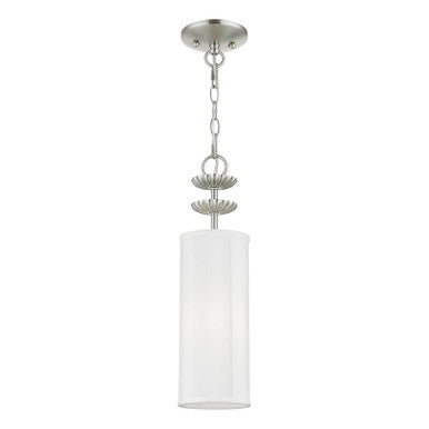 Livex Lighting Brookdale Collection  1 Light Brushed Nickel Mini Pendant in Brushed Nickel 42981-91