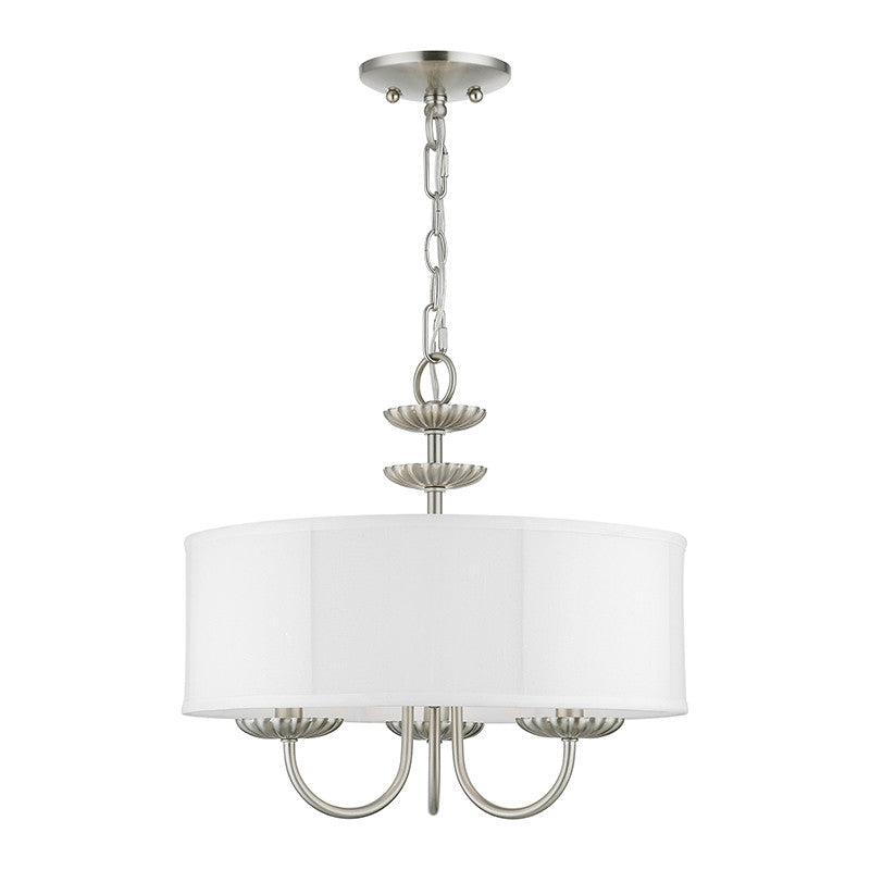 Livex Lighting Brookdale Collection  3 Light Brushed Nickel Pendant Chandelier in Brushed Nickel 42983-91