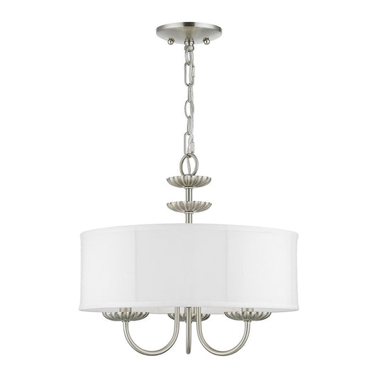 Livex Lighting Brookdale Collection  3 Light Brushed Nickel Pendant Chandelier in Brushed Nickel 42983-91