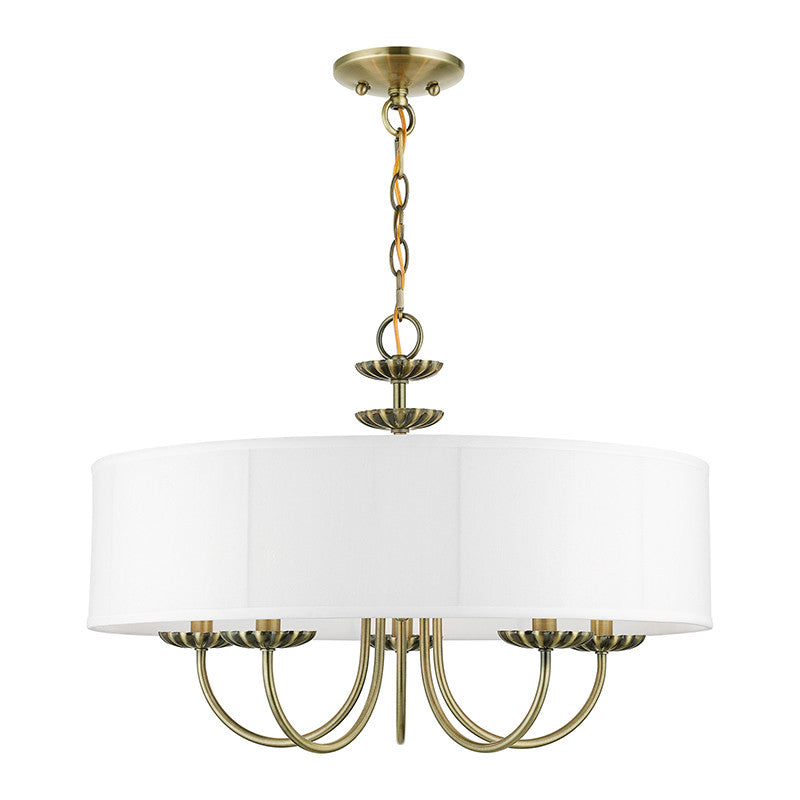 Livex Lighting Brookdale Collection  5 Light Antique Brass Pendant Chandelier in Antique Brass 42985-01