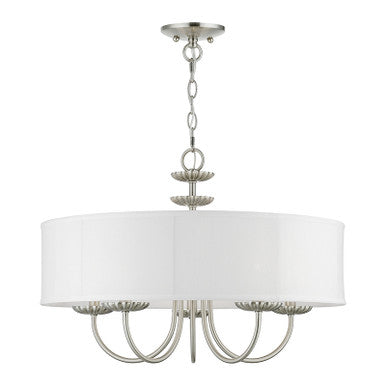 Livex Lighting Brookdale Collection  5 Light Brushed Nickel Pendant Chandelier in Brushed Nickel 42985-91