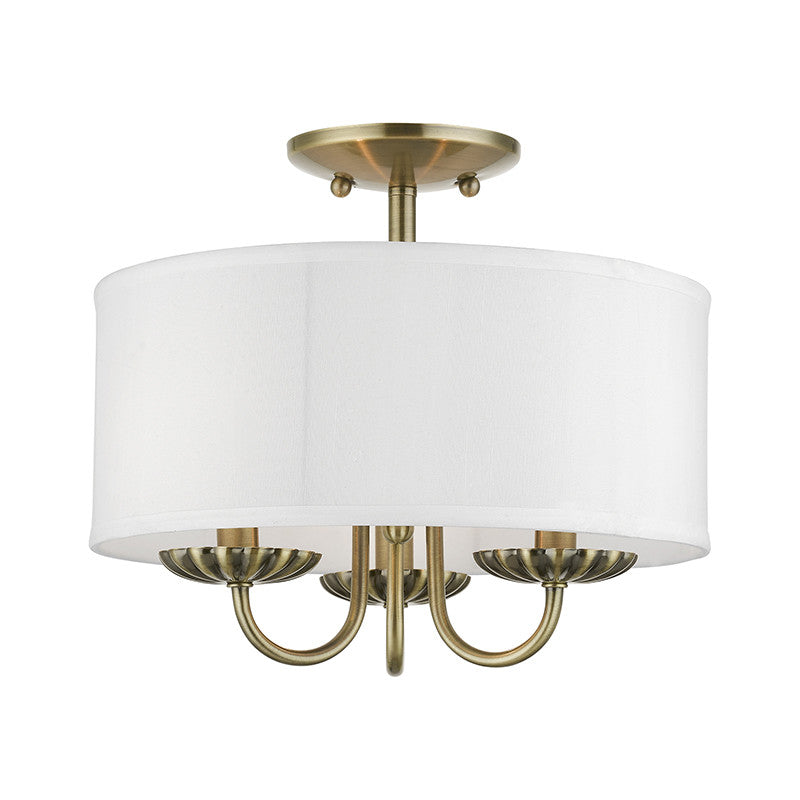 Livex Lighting Brookdale Collection  3 Light Antique Brass Semi-Flush Mount in Antique Brass 42987-01