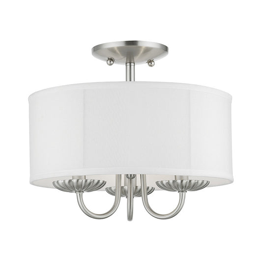 Livex Lighting Brookdale Collection  3 Light Brushed Nickel Semi-Flush Mount in Brushed Nickel 42987-91