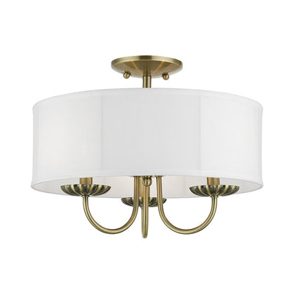 Livex Lighting Brookdale Collection  3 Light Antique Brass Semi-Flush Mount in Antique Brass 42989-01