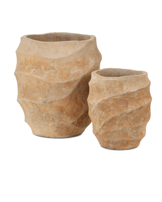 Currey & Co Desy Vintage Terra Planter Set of 2 in Antique Sand 2200-0027