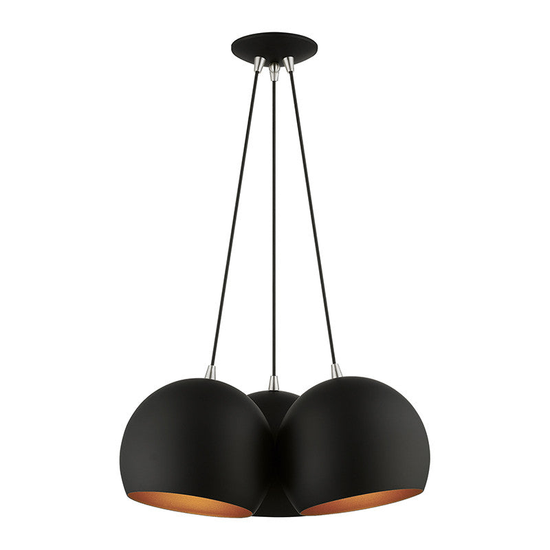 Livex Lighting Piedmont Collection  3 Light Black Globe Pendant in Black with Brushed Nickel Accents 43393-04