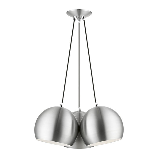 Livex Lighting Piedmont Collection  3 Light Polished Aluminum Globe Pendant in Brushed Aluminum with Polished Chrome Accents 43393-66