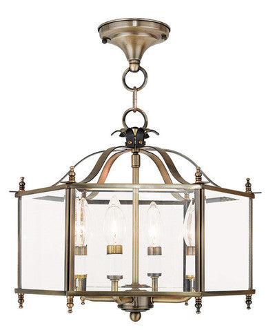 Livex Lighting Livingston Collection 4 Light AB Chain Hang/Ceiling Mount in Antique Brass 4398-01