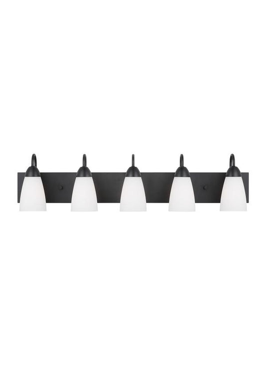 Generation Lighting Sean Lavin Seville 5-light bath vanity wall sconce in satin bronze with etched white glass shades 4420205-112