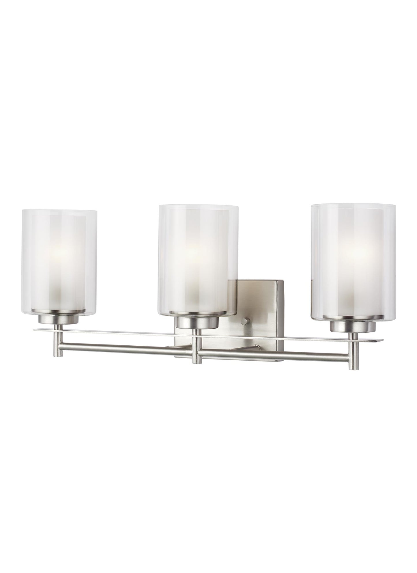 Generation Lighting Elmwood Park traditional 3-light indoor dimmable bath vanity wall sconce in brushed nickel silver finish with satin etched glass shades and clear glass shades 4437303-962