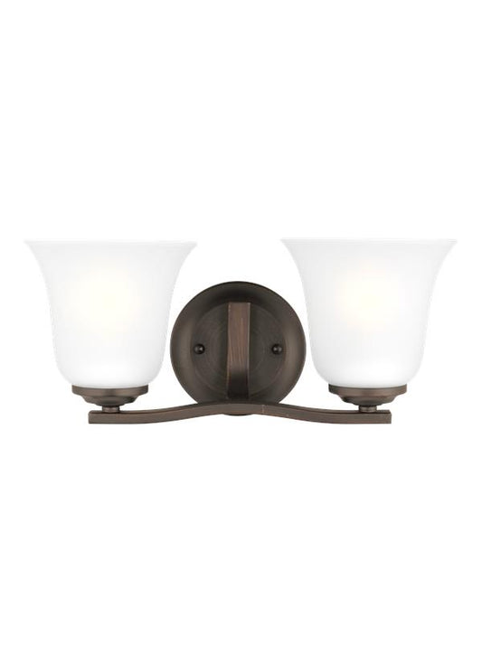 Generation Lighting Emmons traditional 2-light indoor dimmable bath vanity wall sconce in bronze finish with satin etched glass shades 4439002-710