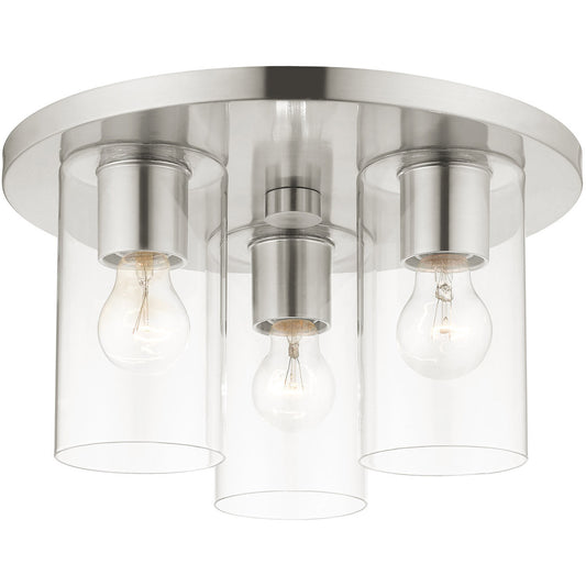 Livex Lighting Zurich Collection 3 Lt Brushed Nickel Flush Mount  in Brushed Nickel  45472-91