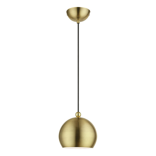 Livex Lighting Stockton Collection  1 Light Antique Brass with Polished Brass Accents Globe Mini Pendant in Antique Brass with Polished Brass Accents 45481-01