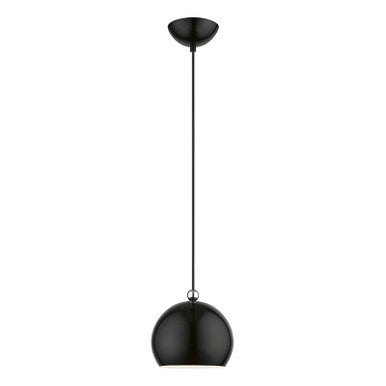 Livex Lighting Stockton Collection  1 Light Shiny Black with Polished Chrome Accents Globe Mini Pendant in Shiny Black with Polished Chrome Accents 45481-68