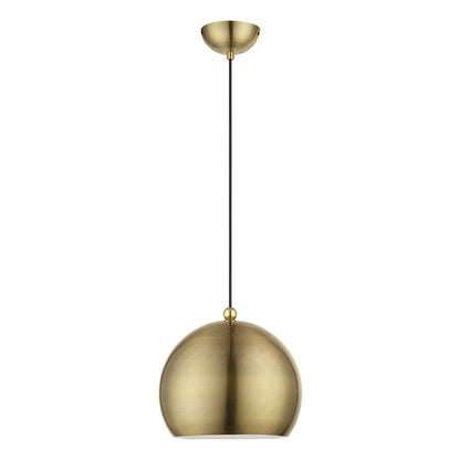 Livex Lighting Stockton Collection  1 Light Antique Brass with Polished Brass Accents Globe Pendant in Antique Brass with Polished Brass Accents 45482-01