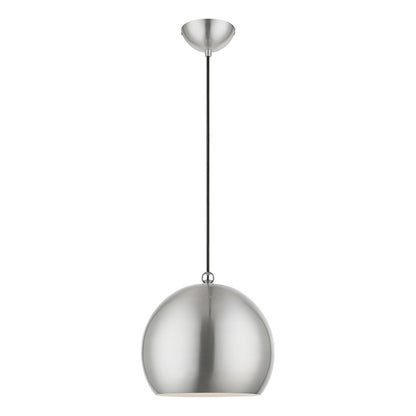 Livex Lighting Stockton Collection  1 Light Brushed Nickel with Polished Chrome Accents Globe Pendant in Brushed Nickel with Polished Chrome Accents 45482-91