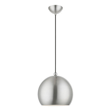 Livex Lighting Stockton Collection  1 Light Brushed Nickel with Polished Chrome Accents Globe Pendant in Brushed Nickel with Polished Chrome Accents 45482-91