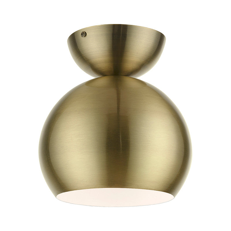 Livex Lighting Stockton Collection  1 Light Antique Brass Globe Semi-Flush in Antique Brass 45487-01