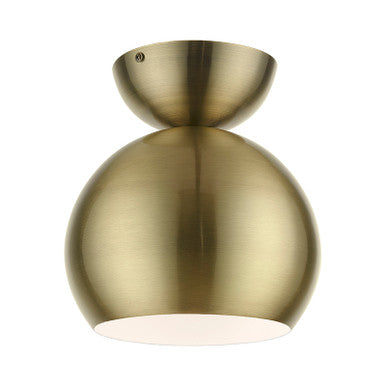 Livex Lighting Stockton Collection  1 Light Antique Brass Globe Semi-Flush in Antique Brass 45487-01