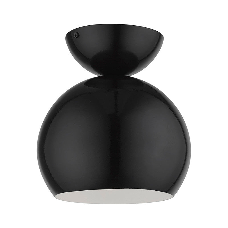 Livex Lighting Stockton Collection  1 Light Shiny Black Globe Semi-Flush in Shiny Black 45487-68