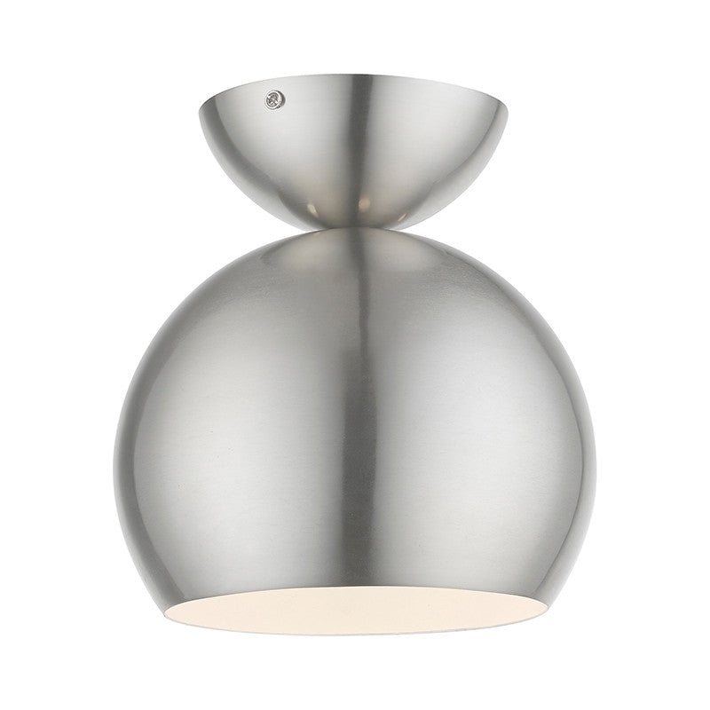 Livex Lighting Stockton Collection  1 Light Brushed Nickel Globe Semi-Flush in Brushed Nickel 45487-91