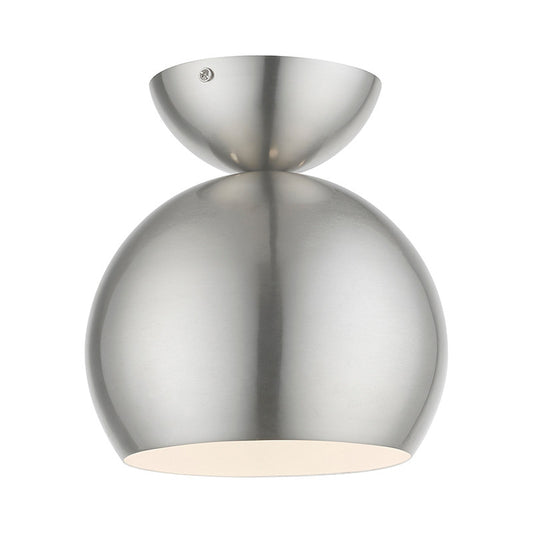 Livex Lighting Stockton Collection  1 Light Brushed Nickel Globe Semi-Flush in Brushed Nickel 45487-91