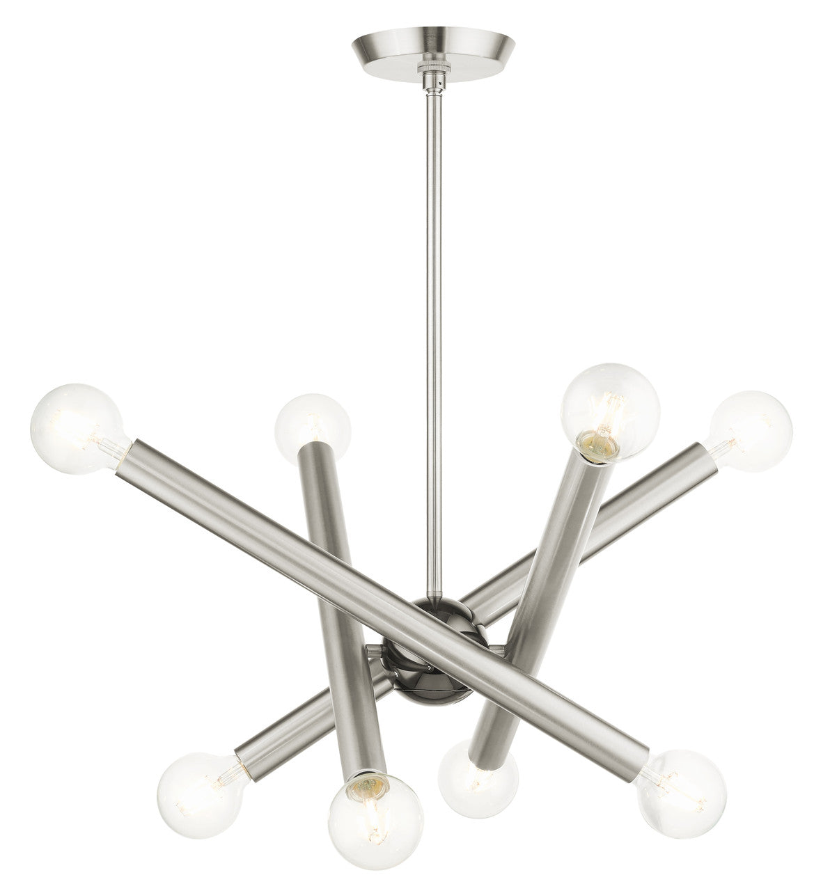 Livex Lighting Stafford Collection  8 Light Brushed Nickel Chandelier in Brushed Nickel with Black Chrome Accents 45584-91