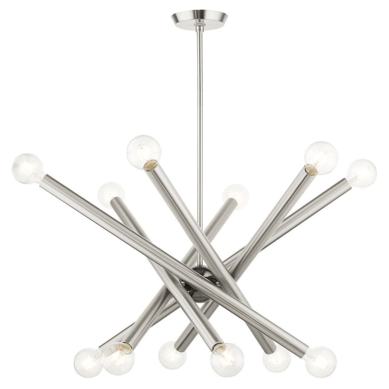 Livex Lighting Stafford Collection  12 Light Brushed Nickel Chandelier in Brushed Nickel with Black Chrome Accents 45586-91