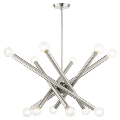 Livex Lighting Stafford Collection  12 Light Brushed Nickel Chandelier in Brushed Nickel with Black Chrome Accents 45586-91