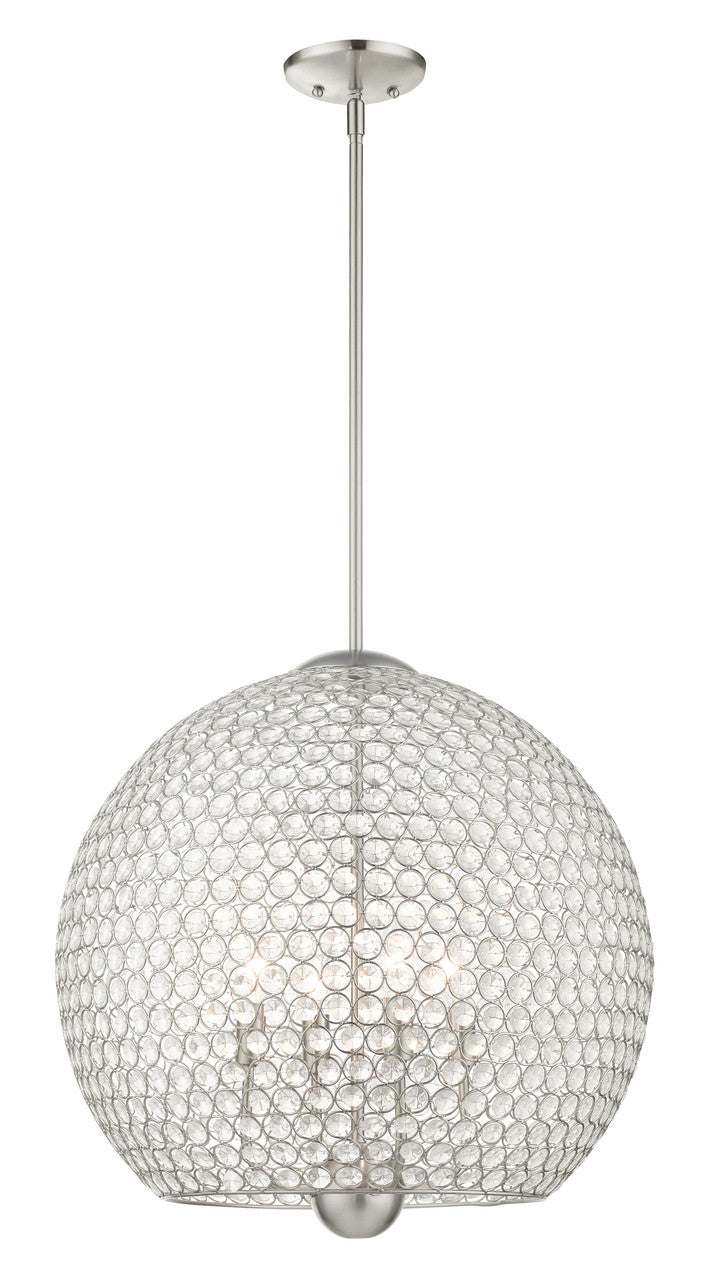 Livex Lighting Cassandra Collection  4 Light Brushed Nickel Pendant in Brushed Nickel 45724-91