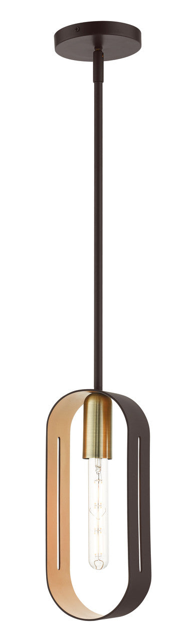 Livex Lighting Ravena Collection  1 Light Bronze with Antique Brass Accents Pendant in Bronze with Antique Brass Accents 45761-07