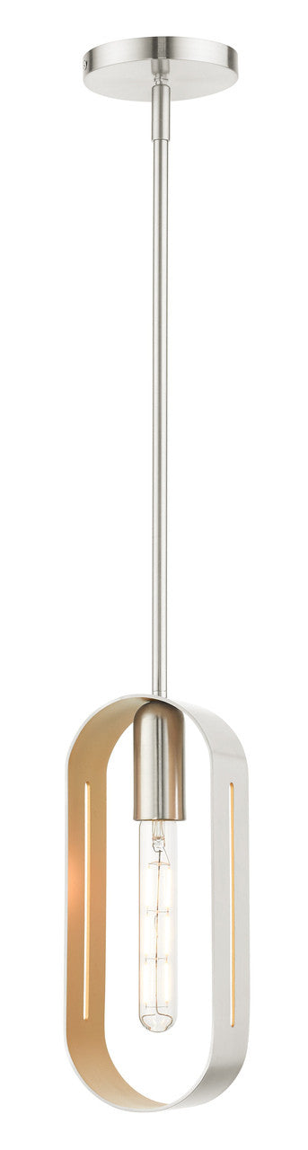 Livex Lighting Ravena Collection  1 Light Brushed Nickel Pendant in Brushed Nickel 45761-91