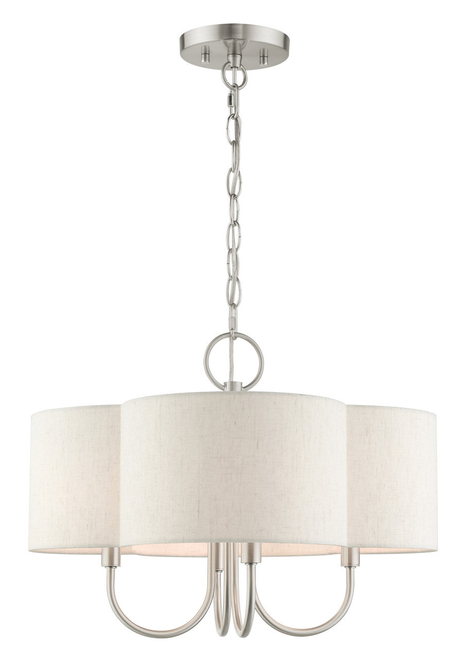 Livex Lighting Solstice Collection  4 Light Brushed Nickel Chandelier in Brushed Nickel 45806-91