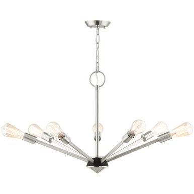 Livex Lighting Prague Collection 7 Lt Brushed Nickel Chandelier in Brushed Nickel with Black Accents 45837-91