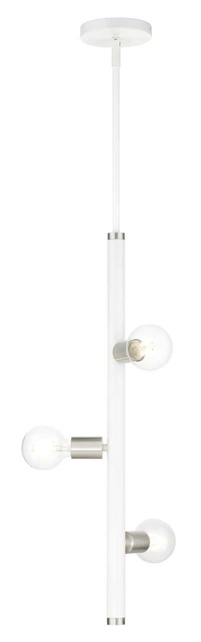 Livex Lighting Bannister Collection  3 Light White Pendant in White with Brushed Nickel Accents 45863-03