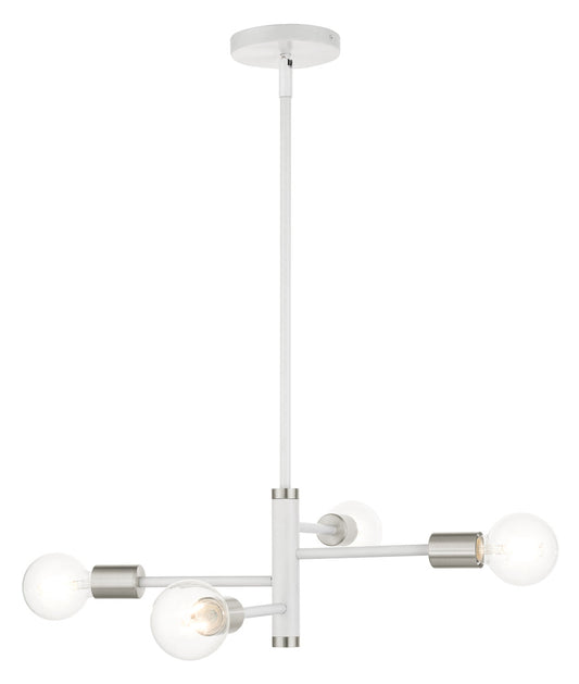 Livex Lighting Bannister Collection  4 Light White Chandelier in White with Brushed Nickel Accents 45864-03