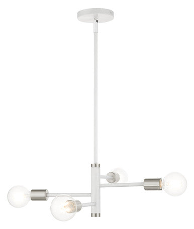 Livex Lighting Bannister Collection  4 Light White Chandelier in White with Brushed Nickel Accents 45864-03