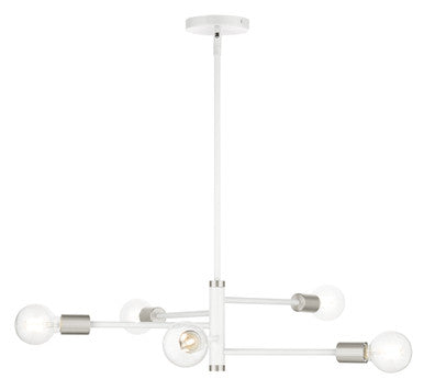 Livex Lighting Bannister Collection  5 Light White Chandelier in White with Brushed Nickel Accents 45865-03