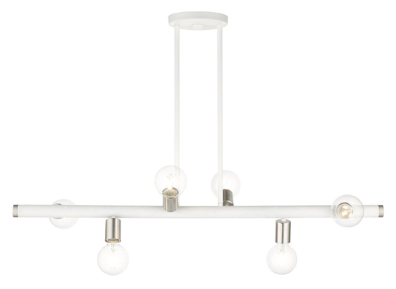 Livex Lighting Bannister Collection  6 Light White Linear Chandelier in White with Brushed Nickel Accents 45866-03