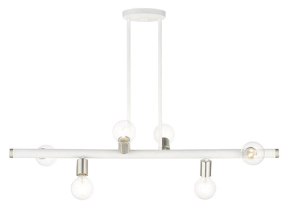 Livex Lighting Bannister Collection  6 Light White Linear Chandelier in White with Brushed Nickel Accents 45866-03