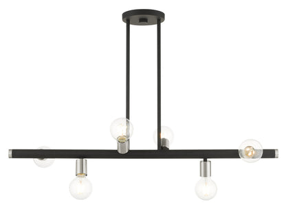 Livex Lighting Bannister Collection  6 Light Black Linear Chandelier in Black with Brushed Nickel Accents 45866-04