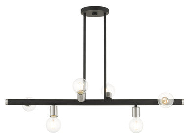 Livex Lighting Bannister Collection  6 Light Black Linear Chandelier in Black with Brushed Nickel Accents 45866-04