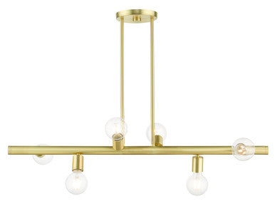 Livex Lighting Bannister Collection  6 Light Satin Brass Linear Chandelier in Satin Brass  45866-12