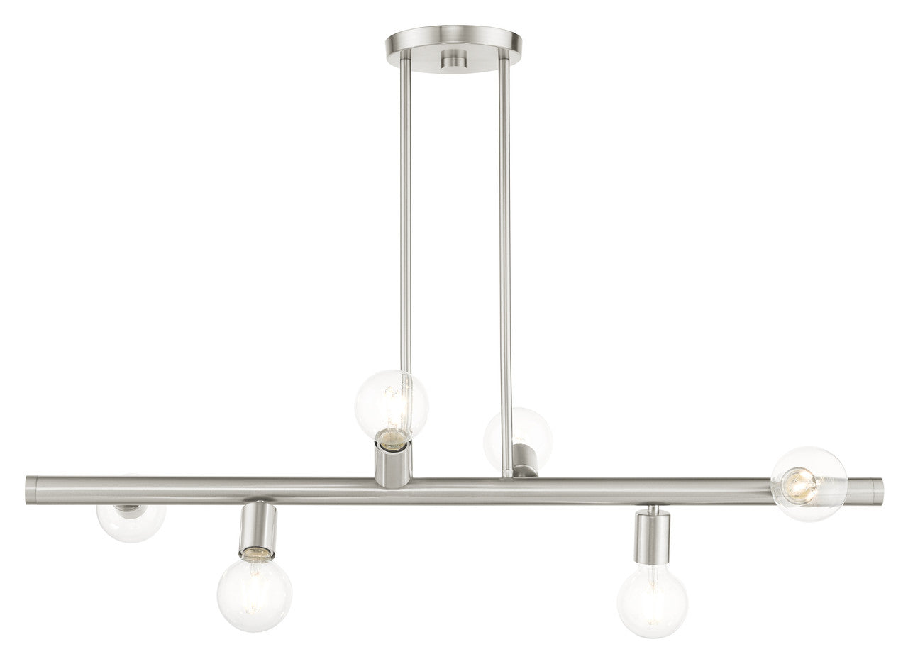 Livex Lighting Bannister Collection  6 Light Brushed Nickel Linear Chandelier in Brushed Nickel 45866-91