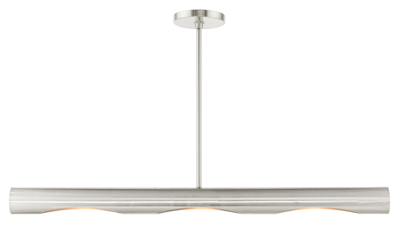 Livex Lighting Novato Collection  3 Light Brushed Nickel Linear Chandelier in Brushed Nickel 45897-91